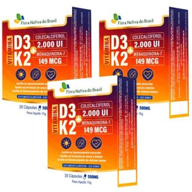 Imagem de KIT 3X Vitamina k2 (Mk-7) + Vitamina D3 30 cápsulas - Flora Nativa