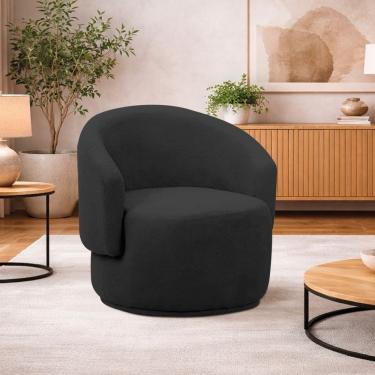 Imagem de Poltrona Decorativa Sala De Estar Recepção Jasmine Linho Cor Preto