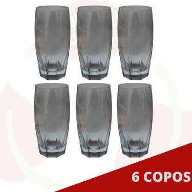 Imagem de Kit 6 Copos de Vidro Cinza Florida Mesa Chique Jantar 370ml - PRATICAS