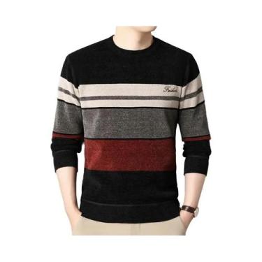 Imagem de Suéteres Masculinos De Chenille Listrado Tricotado Com Gola Redonda Mo