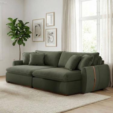 Imagem de Sofá Cama 3 Lugares Retrátil Reclinável 230cm Linho com Molas Ensacadas Apolo Verde