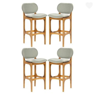 Imagem de Kit 4 Banquetas Alta Estofada Rafine Madeira Maciça Castanho Linho Verde