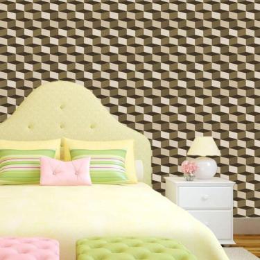 Imagem de Papel De Parede Geométrico Caixa Marrom 3D Autocolante Sala