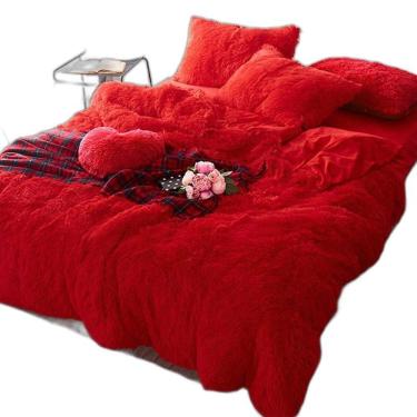 Imagem de Jogo De Cama Casal Comum 6 Peça Edredom Pelúcia Vermelho