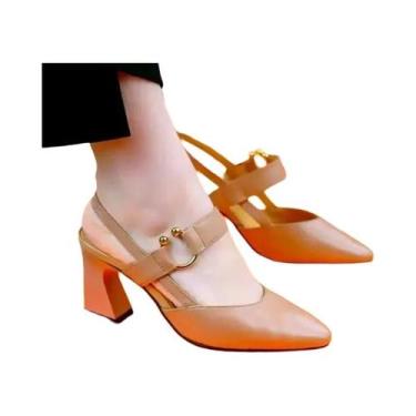 Imagem de Sapatos De Salto Alto Femininos Em Marrom Com Design Vazado, Leves E E