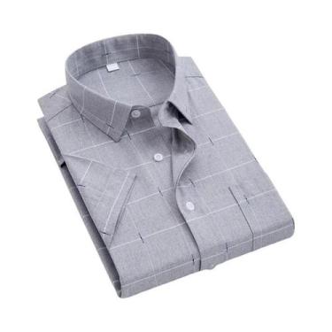Imagem de Camisa Masculina Slim Fit Antirrugas Com Estampa Xadrez Para Negócios 