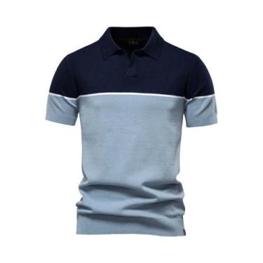 Imagem de Camisa Polo Masculina Slim Fit Com Decote Em V E Listras Coloridas AIO
