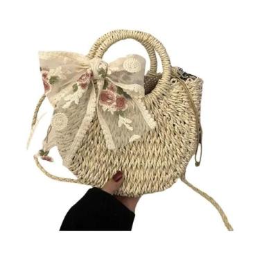 Imagem de Bolsa De Palha Trançada Feminina De Grande Capacidade Em Forma De Lua 