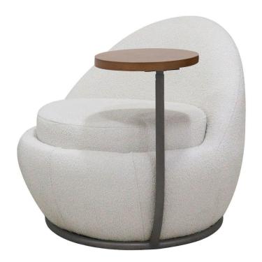 Imagem de Poltrona Kaira Mesa Lateral Esquerda Fixa Titânio Bouclé Creep Off White - Nexta Casa