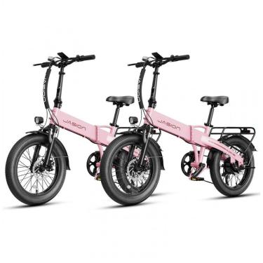 Imagem de Bicicleta Elétrica Dobrável Jasion EB6 Rosa Kit com 2 Unidades 1000W Motor Brushless Bateria Embutida Removível 48V 375Wh Pneus 20" Fat Tire