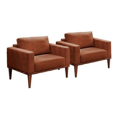 Imagem de Conjunto 2 Poltronas Bella Luxo Madeira Maciça Corino Caramelo Castellar Móbile