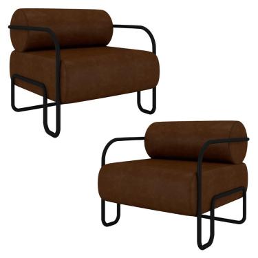 Imagem de Poltrona Decorativa Kira Z08 Couro Sintético Marrom Mpozenato