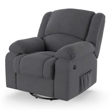 Imagem de Poltrona Do Papai Reclinável Melim Glider Giratória Usb Veludo Encosto Reclinável Cinza...