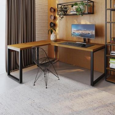 Imagem de Mesa Em L Presidente 190x160x75cm Yon - Acácia -est.preta Acácia -est.preta