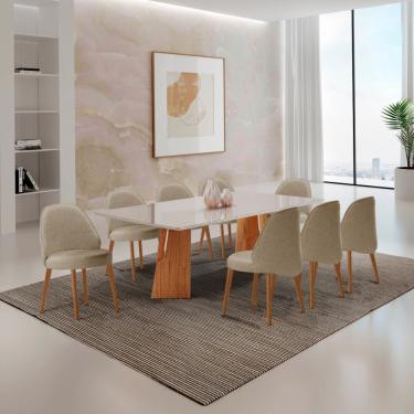 Imagem de Mesa Florida Tampo Laqueado Com Vidro E 8 Cadeiras Suiça Ambar/laq Off/cinam. Imbuia