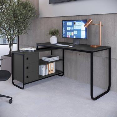 Imagem de Mesa Escrivaninha de Canto Estilo Industrial Grafite/ Preto