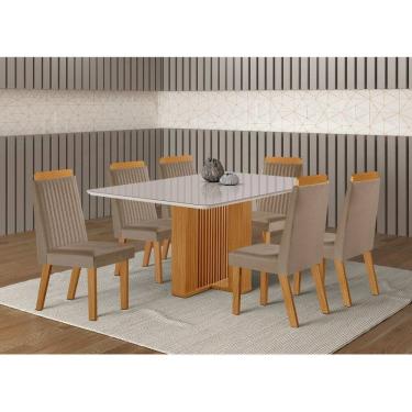 Imagem de Conjunto Sala de Jantar Mesa 180cm com Tampo de Vidro Lisboa com 6 Cadeiras em MDF Rivi...
