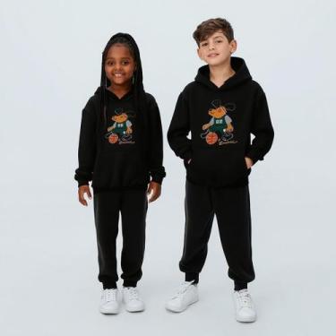 Imagem de Conjunto Infantil Moletom Basquete Com Capuz e Calça Roupa Inverno Que