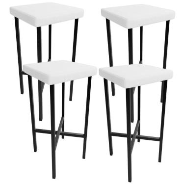 Imagem de Kit 4 Banquetas Stella Assento Plástico Base Fixa sem Encosto Alta 71 cm Branco para Cozinha