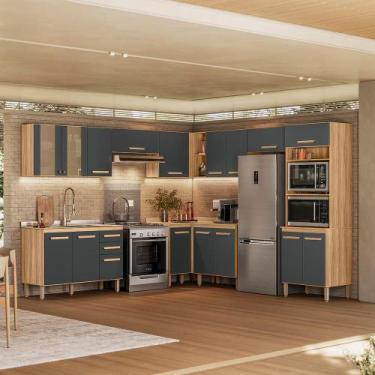 Imagem de Cozinha Modulada de Canto Intenza com 9 Peças Freijo/Chumbo - Nicioli 