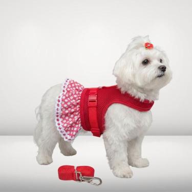 Imagem de Vestido Peitoral Guia Cachorro Snob Dog Saia Vermelha Fêmea, PP