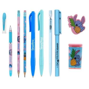 Imagem de Kit Papelaria Stitch Kawaii Lapis Borracha Apontador Caneta Fofas