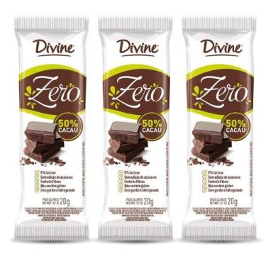 Imagem de Kit 3 Barra de Chocolate Divine 50% Cacau Zero Lactose Sem Açucar Diet