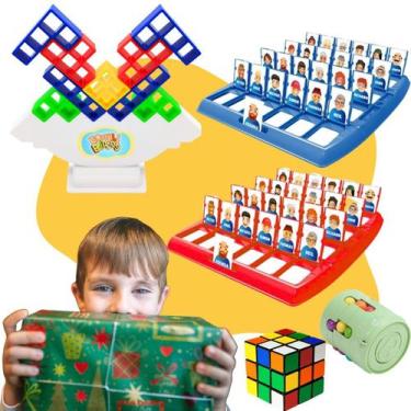 Imagem de Kit Jogo Quem Sou Eu Educativo Tabuleiro Cartas e Jogo Torre Encaixe E