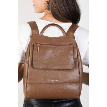 Imagem de Mochila pequena antifurto de couro Susan - Andrea Vinci, Whisky