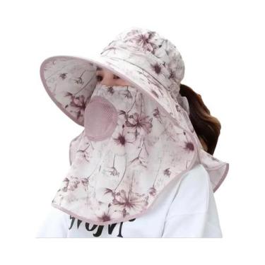 Imagem de Chapéu De Sol Feminino Com Aba Larga E Proteção UV, Máscara Facial Des