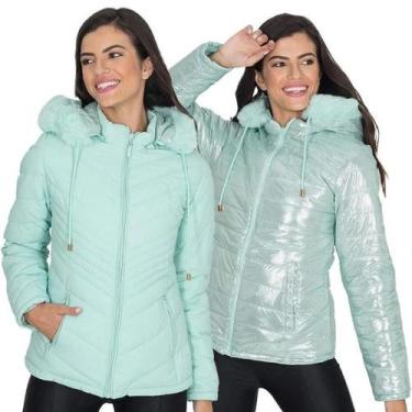 Imagem de Jaqueta Casaco Metalizada Dupla Face Puffer Feminina Nylon Capuz - ALI