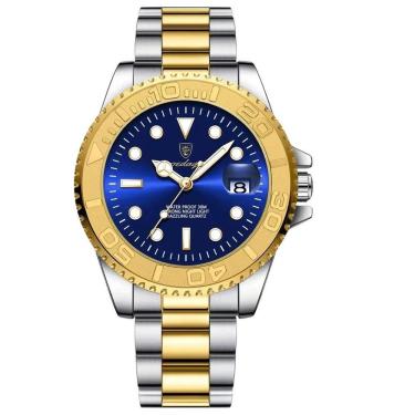 Imagem de Relógio de Pulso Masculino Luxo Analógico com Pulseira de Aço Inox Luminoso Azul Poedagar