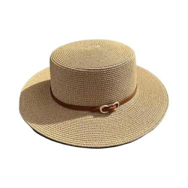 Imagem de Chapéu Panamá Feminino de Verão - Aba Plana, Bowknot, Boné de Palha Ca