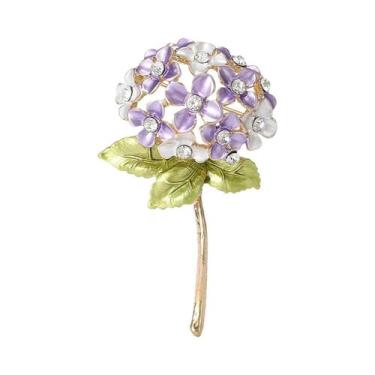 Imagem de Broches De Hortênsia Esmaltados Unissex Femininos Com Strass, Alfinete