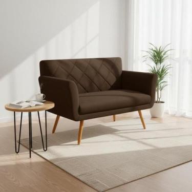 Imagem de Namoradeira Decorativa Sabrina Suede Marrom Pés Madeira Ms Decor - Man
