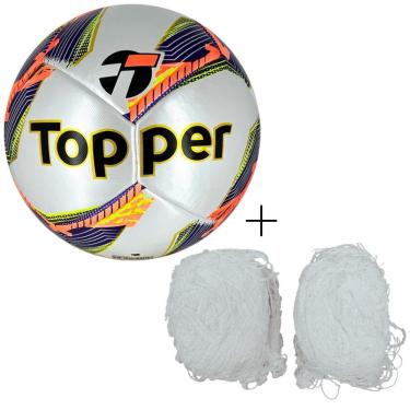 Imagem de Kit Bola de Futsal Dominator Pró com Tecnologia Termofusion e Par de Redes Matrix Fio 2 Laranja e Branco Topper