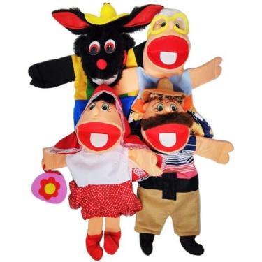 Imagem de Kit Fantoches De Mão História Infantil Chapeuzinho Vermelho Com 4 Pers
