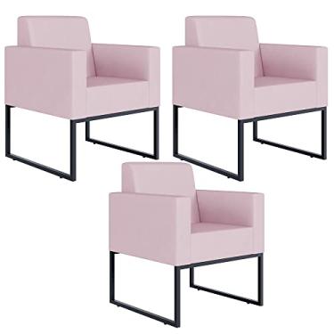 Imagem de Kit 03 Poltronas Decorativas para Sala Recepção Base Fixa De Metal Helô L02 Suede Rosê - Lyam Decor
