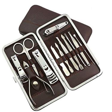 Imagem de Yuehuam Kit de manicure e pedicure com 12 peças de cortadores profissionais de unhas e ferramentas de cuidados com as unhas, tesoura de sobrancelha, pinça, colher de ouvido, kit de