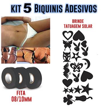 Imagem de Kit 5 Adesivos Biquini Tamanho (M) Bronzeamento Artificial + Fita E Tatoo