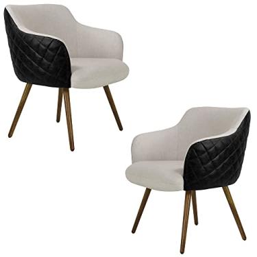 Imagem de Kit 2 Poltronas Decorativas Kitana Pés Palito PU Sintético/Linho Preto/Areia - Gran Belo