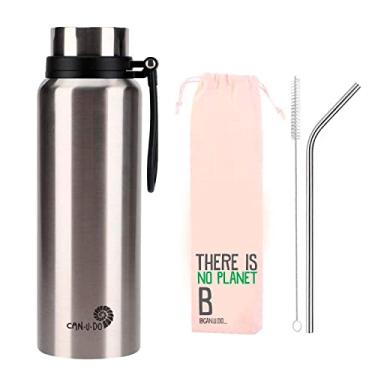 Imagem de Garrafa térmica de Inox 1,2 Prata + Canudo De Inox Reutilizável