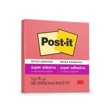 Imagem de Post-it, 3M, Bloco de Notas Super Adesivas Rosa Poppy 76 mm x 76 mm - 90 folhas
