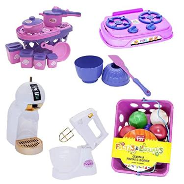 Imagem de Cozinha Infantil Menina Batedeira Panelas Mercado 27pç