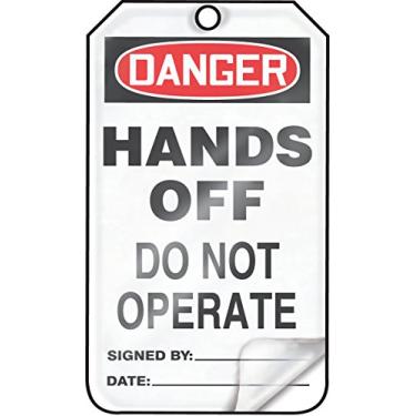 Imagem de Accuform Etiqueta de segurança laminada MDT227LTM HS, legend"Danger Hands Off Do Not Operate", 14,6 cm de comprimento x 8,3 cm de largura x 0,1 cm de espessura, vermelho/preto sobre branco (pacote com