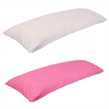 Imagem de Kit 2 Travesseiro De Corpo Com Fronha 100% Algodão Fibra Siliconada Branco Rosa