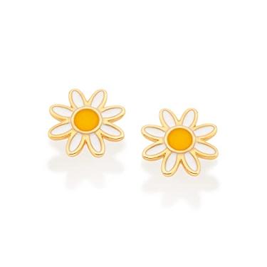 Imagem de Brinco infantil margarida -526711-Rommanel Cor: Amarelo com branco