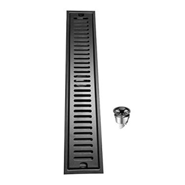 Imagem de Coador retangular preto limpo banheiro de aço inoxidável cozinha acabamento galvanizado dreno de piso do porão, 50 cm