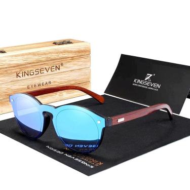 Imagem de Óculos de Sol Masculino Kingseven Hastes de Madeira Design Artesanal com Proteção Lente...