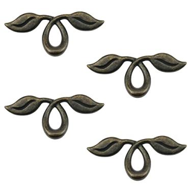 Imagem de MOROBOR Pacote com 4 puxadores de gaveta folhosos estilo vintage de 10 cm, puxadores de cômoda de bronze, puxadores de cômoda de folhas, ferragens de puxador de armário, distância de orifício de 50 mm